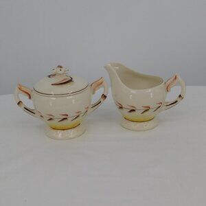 Vernonware Arcadia Creamer Sugar Bowl with Lid Set Sculpted Vintage Metlox